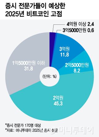 증시 전문가들이 예상한 2025년 비트코인 고점/그래픽=윤선정