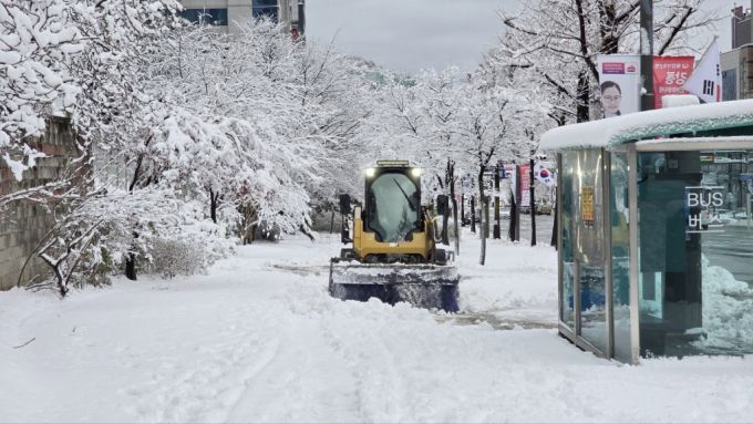 밤 사이 많은 눈이 내린 3일 강원 강릉에서 시청 직원들이 제설 작업을 하고 있다./사진=뉴스1(강릉시 제공)
