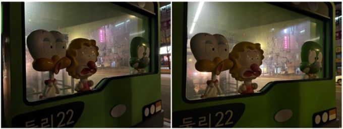 아이폰16e(왼쪽)와 아이폰16 야간 촬영 결과물. /사진=김승한 기자