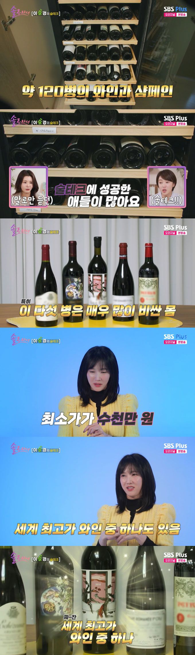 배우 이수경이 '술테크' 성공 근황을 전했다. 그는 최소가가 수천만원인 세계 최고가 와인을 보유하고 있다고 밝혀 놀라움을 안겼다. /사진=SBS플러스·E채널 '솔로라서' 방송 화면