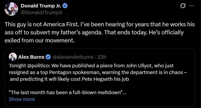 /사진=도널드 트럼프 미국 대통령의 장남 도널드 트럼프 주니어 X