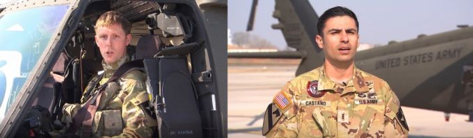 한덕수 대통령 권한대행 국무총리와 23일 만난 오스틴 필리온 한미연합군사령부 제2전투항공여단 준위(왼쪽), 구스타보 카스타니오 2항공여단 준위(오른쪽). / 사진=국방부