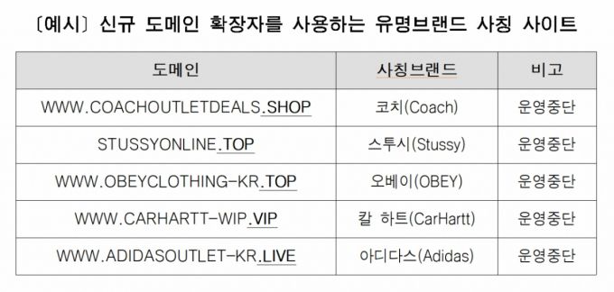 서울시가 적발한. 유명 브랜드 사칭 사이트 /자료=서울시