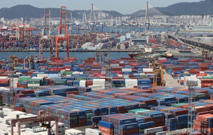 부산항 신선대부두와 감만부두 야적장. /사진=뉴스1 /사진=(부산=뉴스1) 윤일지 기자