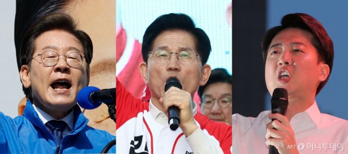 이재명 더불어민주당, 김문수 국민의힘, 이준석 개혁신당 대통령 후보가 공식 선거운동이 시작된 12일 각각 서울 청계광장, 대구 서문시장, 서울 청계광장에서 지지를 호소하고 있다. /사진=뉴스1  /사진=(서울=뉴스1) 안은나 기자,박정호 기자,김민지 기자