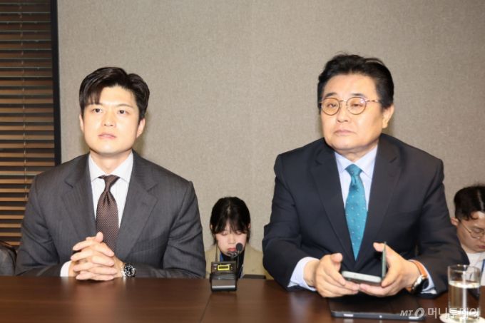 김용태 국민의힘 비상대책위원장이 20일 서울 여의도 한 호텔에서 전병헌 새미래민주당 대표와 회동하며 발언하고 있다. 2025.05.20. /사진=뉴시스 /사진=권창회