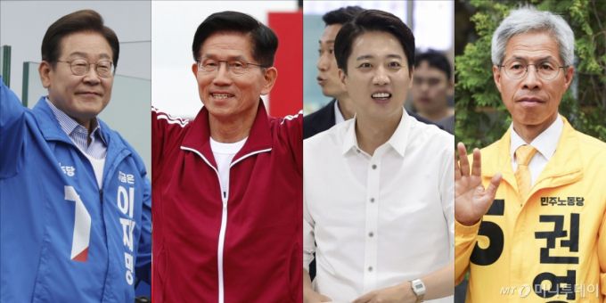 제21대 대통령 선거를 하루 앞둔 2일 이재명 더불어민주당 대선후보와 김문수 국민의힘 대선후보, 이준석 개혁신당 대선후보, 권영국 민주노동당 대선후보가 지지를 호소하고 있다. 2025.06.02. /사진=뉴시스 /사진=