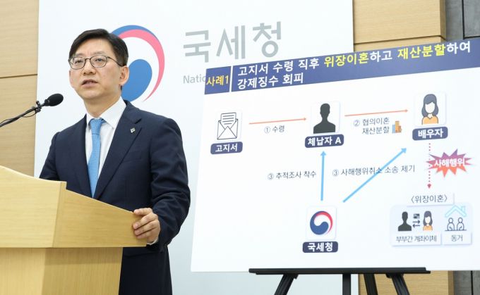 안덕수 국세청 징세법무국장이 10일 세종시 국세청에서 고액 체납자 추적조사 관련 브리핑을 하고 있다./사진=국세청 제공.