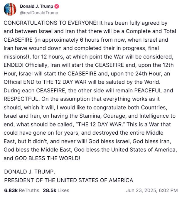 /도널드 트럼프 미국 대통령 SNS 게시글.