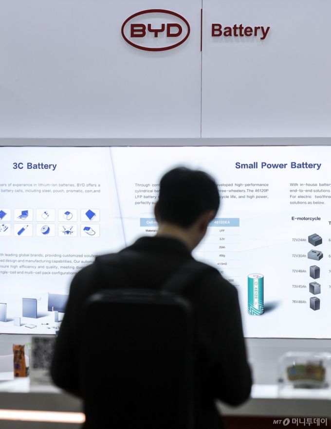 [서울=뉴시스] 정병혁 기자 = 5일 서울 강남구 코엑스에서 열린 인터배터리 2025에 중국 전기차 업체인 BYD 부스가 설치되어 있다. 2025.03.05. jhope@newsis.com /사진=정병혁