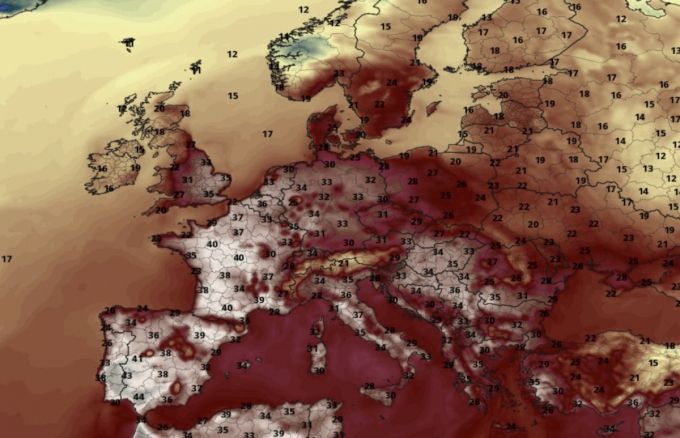 26일(현지시간) 유럽 일대가 열돔에 갇히면서 곳곳에서 기온이 40도를 넘어섰다./사진=X