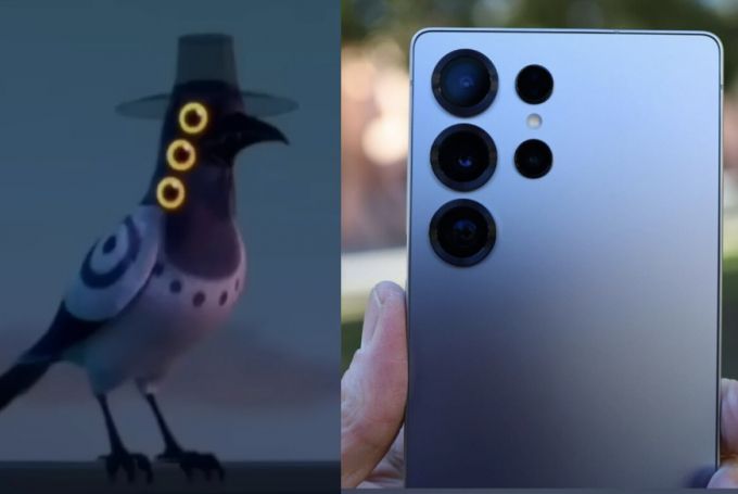 넷플릭스 오리지널 애니메이션 '케이팝 데몬 헌터스'에 등장하는 까치 서씨와 갤럭시S25 울트라 후면 모습. /사진=온라인 커뮤니티