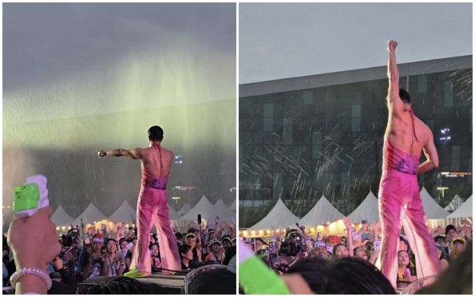 가수 겸 프로듀서 박진영이 4일 핫핑크 파격 의상으로 워터밤에 출격했다./사진=박진영 인스타그램