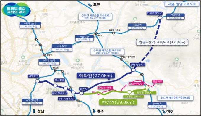 서울~양평 고속도로 노선도.(원안, 변경안 비교)/사진제공=경기도