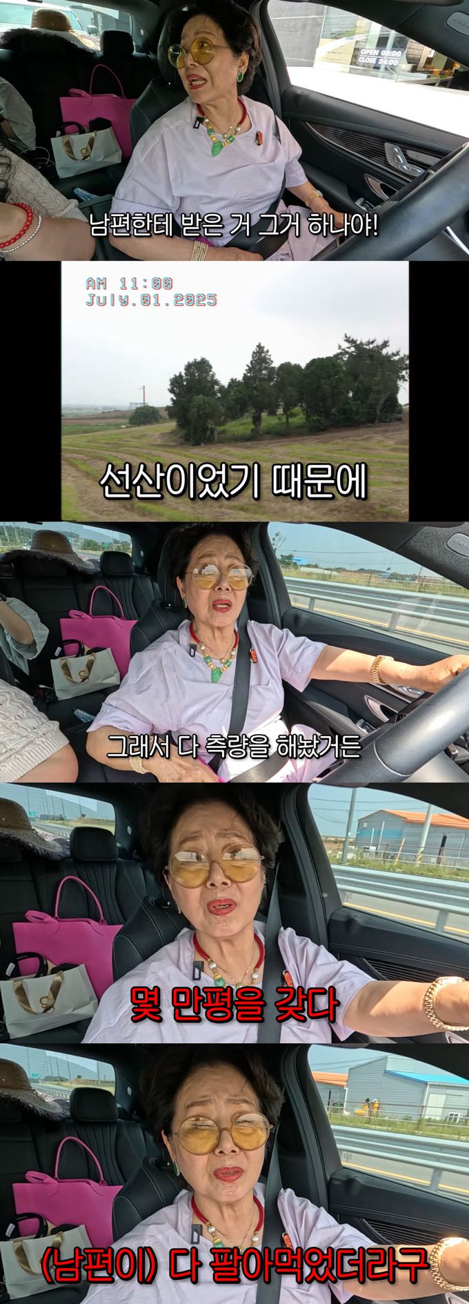 배우 선우용여가 사별 후 남편 유산으로 받은 전남 해남의 땅 900평을 인증했다./사진=유튜브 채널 '순풍 선우용여' 영상