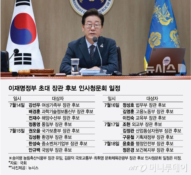 이재명 정부 초대 장관 후보 인사청문회 일정/그래픽=최헌정