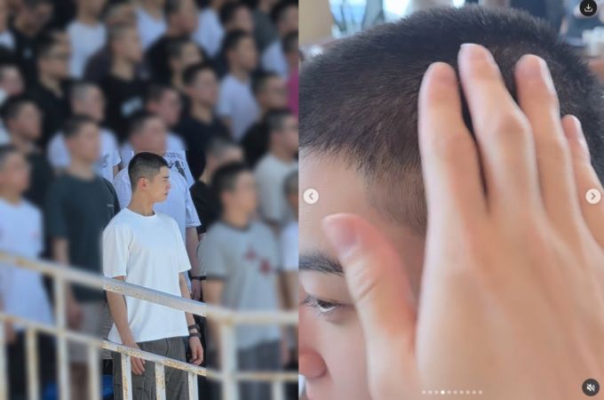 아스트로 윤산하가 멤버 차은우 입대 현장을 찾아 그를 배웅했다. /사진=인스타그램 갈무리