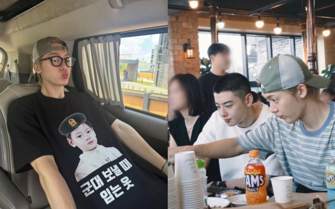 아스트로 윤산하가 멤버 차은우 입대 현장을 찾아 그를 배웅했다. /사진=인스타그램 갈무리