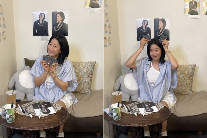 배우 전혜진이 생일을 맞아 팬들이 마련한 파티에 참석해 인증 사진을 찍고 있다./사진=엑스(X·옛트위터)