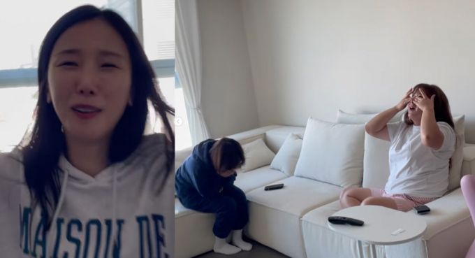 개그우먼 성현주가 임신 사실을 밝혔다. 동료 박소영 오나미 김민경이 눈물을 흘리는 모습 /사진=성현주 인스타그램