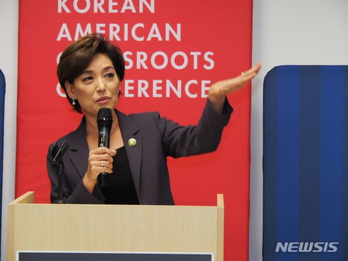 한국계 영 김 미국 공화당 하원의원이 21일(현지시간) 워싱턴DC에서 열린 미주한인유권자연대(KAGC) 사무실 개소식에 참석한 모습. (사진=워싱턴 공동취재단) 2023.06.21. /사진제공=뉴시스