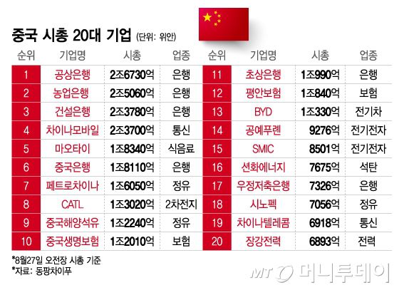 중국 시총 20대 기업/그래픽=이지혜