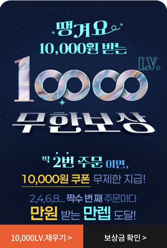 서울시 공공배달앱 '땡겨요'는 '민생쿠폰' 지급 시기에 맞춰 2번 주문시 1만원 할인쿠폰을 지급하는 이벤트를 진행하고 있다./사진=땡겨요 캡처