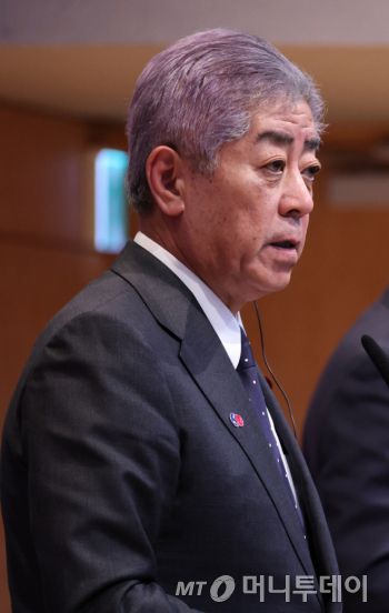 이와야 다케시 일본 외무대신이 지난 1월13일 서울 종로구 정부서울청사 별관에서 열린 한일 외교장관 합동 기자회견에서 발언하고 있다. / 사진=뉴시스