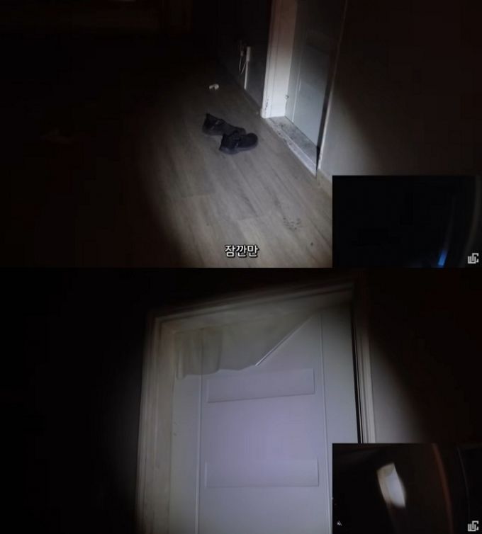 문과 창문을 비닐로 막아놓은 방은 굳게 잠겨 있었고, 문 앞엔 송장벌레 등 벌레가 가득했다. /사진=유튜브 채널 도사우치