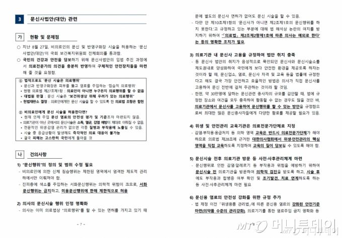 대한의사협회가 국회 보건복지위원회 소속 의원실에 제출한 의견서 일부를 머니투데이가 단독 입수했다. /자료=해당 의원실