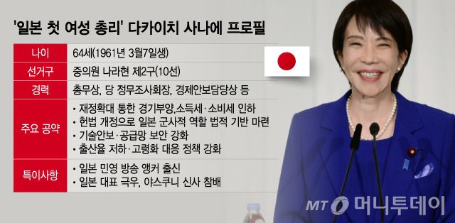 '일본 첫 여성 총리' 다카이치 사나에 프로필/그래픽=이지혜