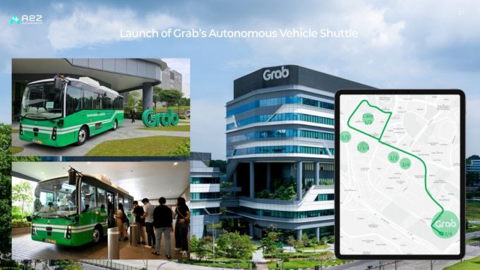 에이투지는 올해 7월 동남아시아 최대 어플리케이션(앱)인 '그랩'(Grab)의 싱가포르 본사에서 그랩 임직원 대상 자율주행 출퇴근버스 서비스를 시작했다.  /사진=오토노머스에이투지 싱가포르법인