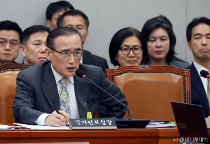 [서울=뉴시스] 고승민 기자 = 위성락 국가안보실장이 6일 서울 여의도 국회에서 열린 운영위원회의 대통령비서실 등 국정감사에서 의원 질의에 답변하고 있다. 2025.11.06. kkssmm99@newsis.com /사진=고승민