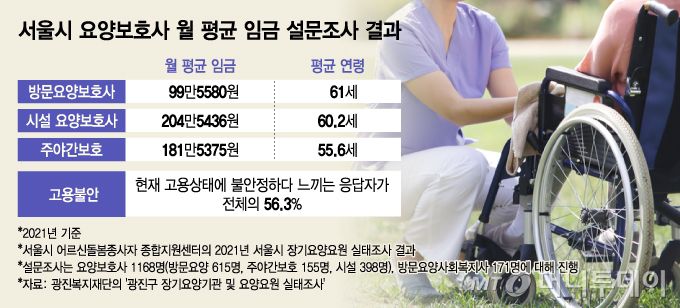 서울시 요양보호사 월 평균 임금 설문조사 결과/그래픽=김지영
