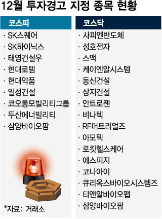 12월 투자경고 지정 종목 현황/그래픽=임종철