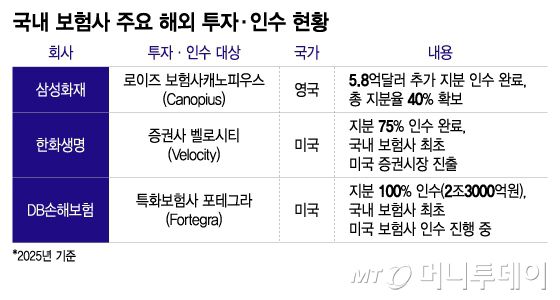 국내 보험사 주요 해외 투자·인수 현황/그래픽=이지혜