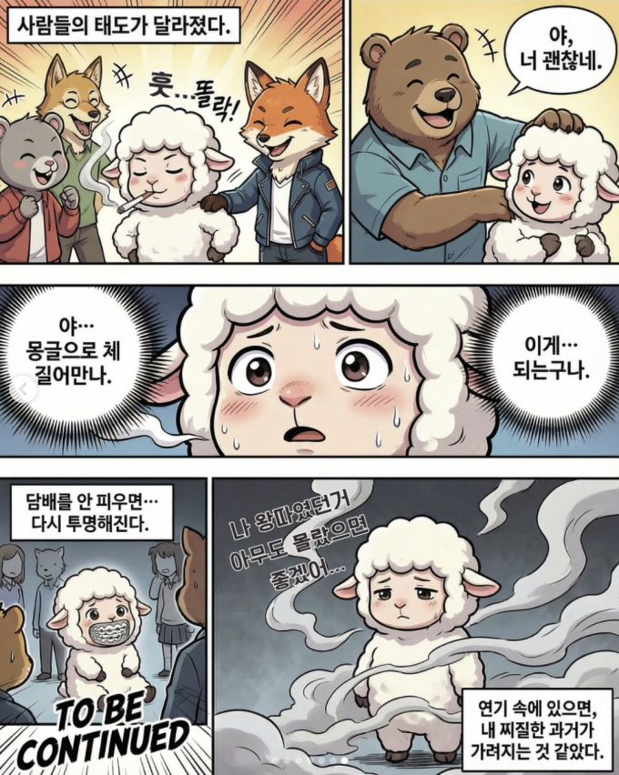 전우원씨가 올린 웹툰 화면캡처. 주인공 몽글이가 미국 유학 중 담배를 접하는 장면./사진=전우원 SNS