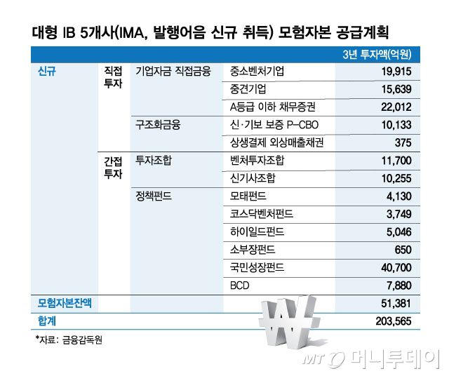 대형 IB 5개사(IMA, 발행어음 신규 취득) 모험자본 공급계획/그래픽=김현정