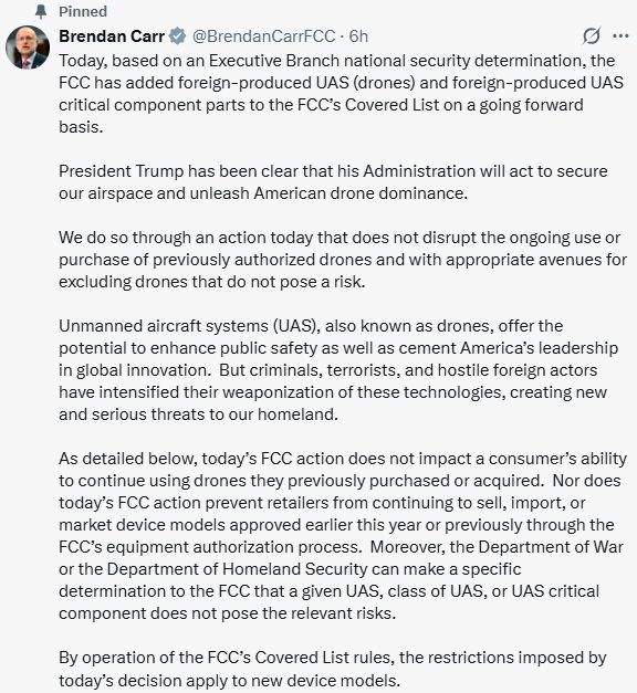 /사진=브렌던 카 미국 연방통신위원회(FCC) 위원장 X