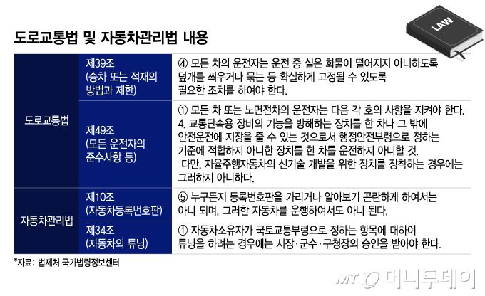 도로교통법 및 자동차관리법 내용. /그래픽=이지혜 디자인기자.