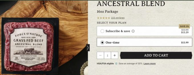 소 간과 소 심장이 8% 포함된 내장 혼합육이 16온스에 13.99달러에 팔리고 있다./사진=포스오브네이처