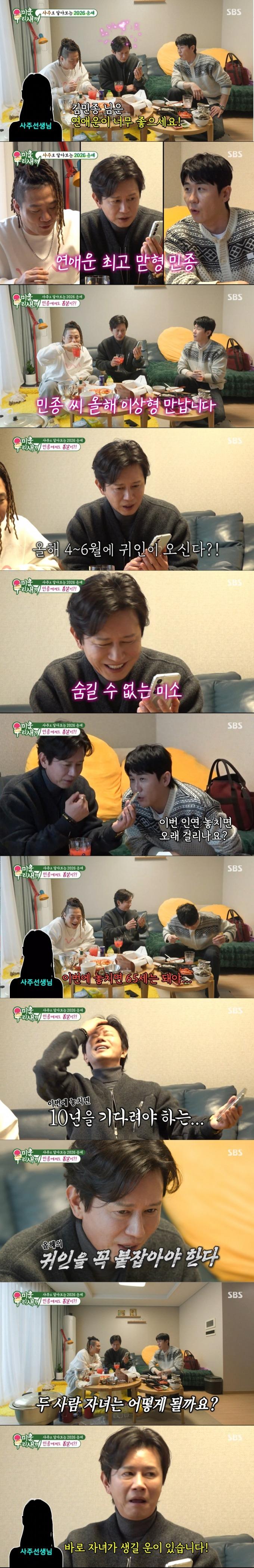 신년 운세를 보는 김민종. /사진=SBS '미운 우리 새끼' 캡처