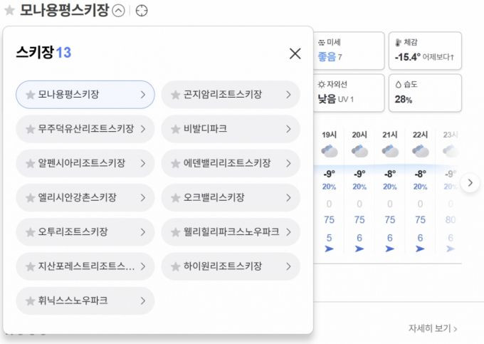 네이버 날씨 스키장 테마. 2026.01.23./사진=네이버