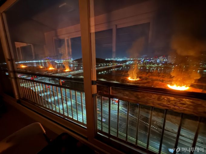 울산 북구 명촌동 갈대밭에서 화재가 발생했다/사진=독자제공