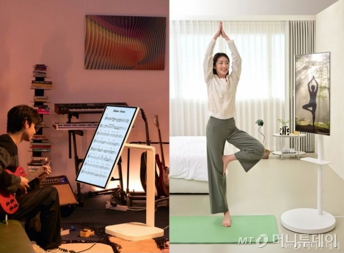 LG전자 이동식 스마트모니터 '스윙'(왼쪽)과 삼성전자 무빙스크린(오른쪽)./사진=삼성전자, LG전자