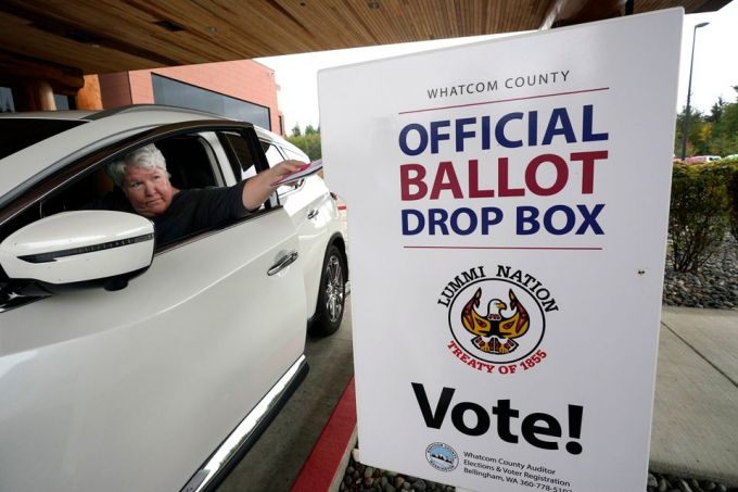 우편투표 전용 드라이브스루 회신박스/AP=뉴시스