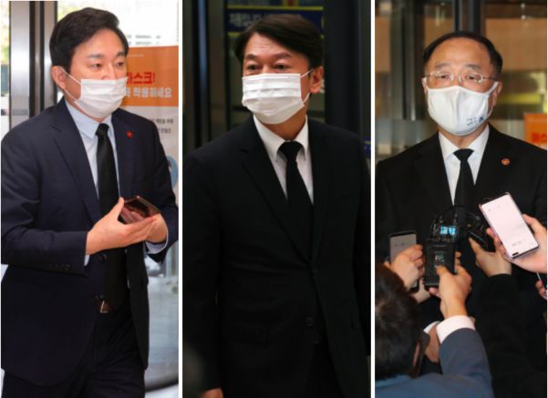 왼쪽부터 원희룡 제주도지사, 안철수 국민의당 대표, 홍남기 경제부총리/연합뉴스