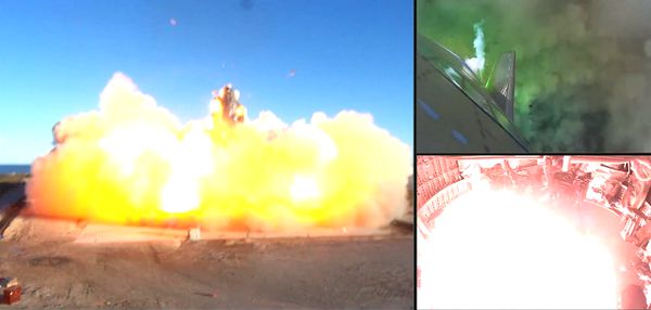 스타십의 시제품 SN8이 착륙 도중 폭발하는 모습./스페이스X 트위터 캡처