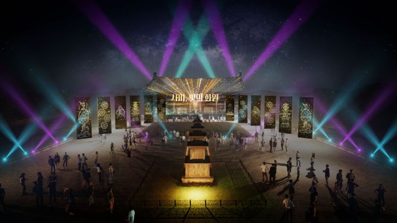 다음 달 공개될 부여 정림사지의 조감도. 5G 28㎓ 기반의 미디어아트와 야외조명기술을 활용해 관람객들에게 실감형 볼거리를 제공할 계획이다. /LG유플러스 제공