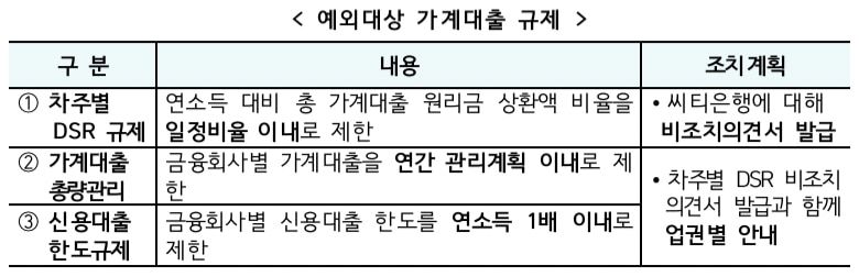 한국씨티은행의 대출 고객이 대환을 희망할 시 예외 대상이 되는 가계대출 규제 항목. 오는 7월부터 시행된다. /금융위원회 제공